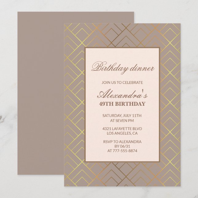 Elegant Gold 49th birthday Dinner invitations  (Front/Back)