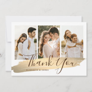 Elegant Gold 4 Photo Wedding Thank You Card