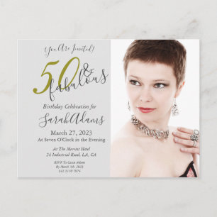 Elegant Gold 50 & Fabulous Photo Birthday Party Postcard