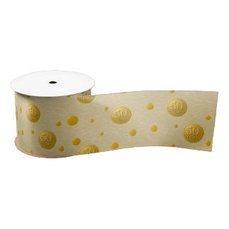 Elegant Gold 50th Anniversary Celebration dots Satin Ribbon