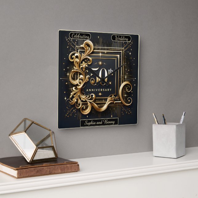 Elegant Gold: 50th Anniversary Design Square Wall Clock (Office)