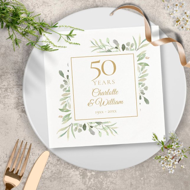 Elegant Gold 50th Anniversary Greenery Foliage Napkin (Creator Uploaded)