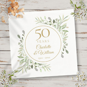 Elegant Gold 50th Anniversary Watercolor Greenery Napkin