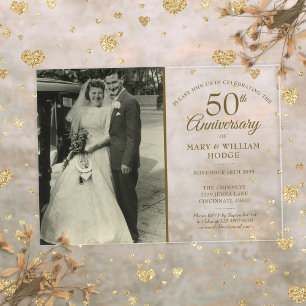 Elegant Gold 50th Anniversary Wedding Photo Acrylic Invitations
