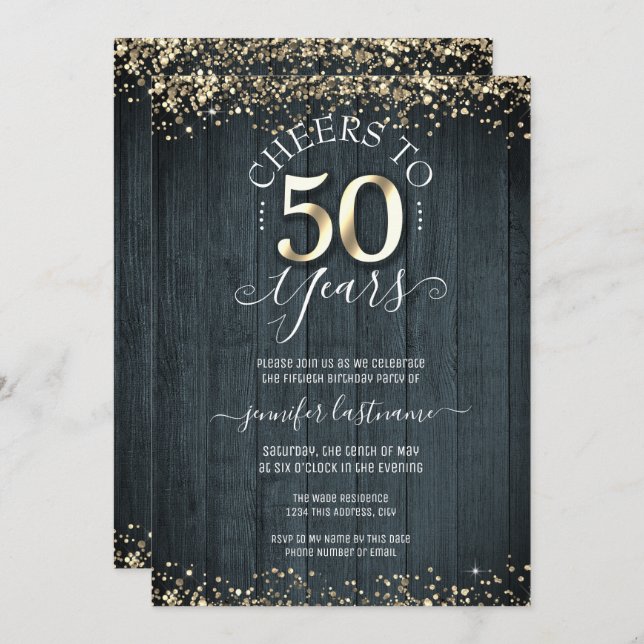 Elegant Gold 50th Birthday Formal Invitation (Front/Back)