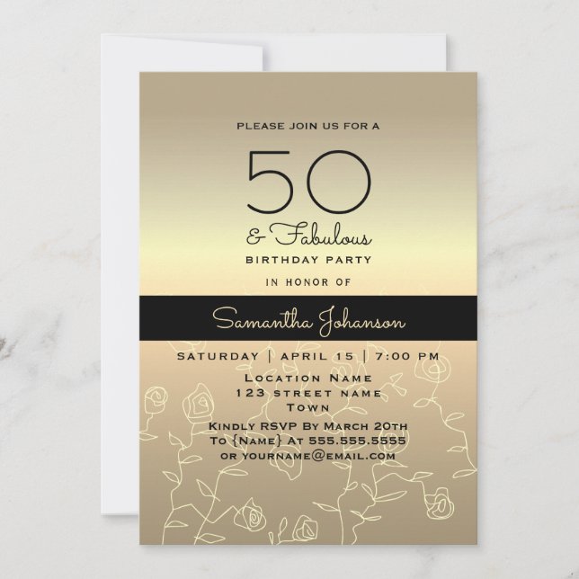 Elegant Gold 50th Birthday Invitation (Front)