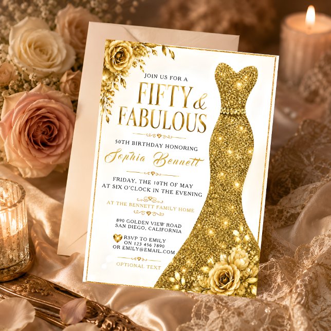 Elegant Gold 50th Birthday Invitation (Creator Uploaded)