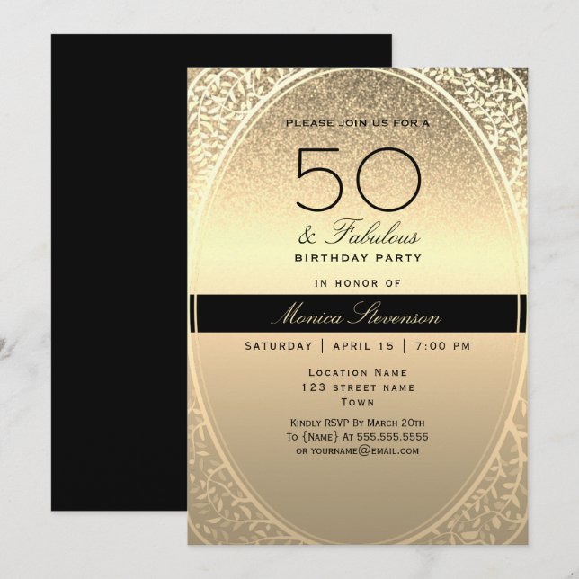 Elegant Gold 50th Birthday Invitation (Front/Back)
