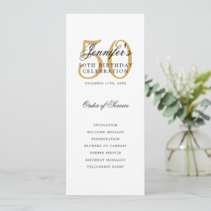 Elegant Gold 50th Birthday Party Program w/ Menu Invitation
