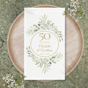 Elegant Gold 50th Wedding Anniversary Greenery Napkin