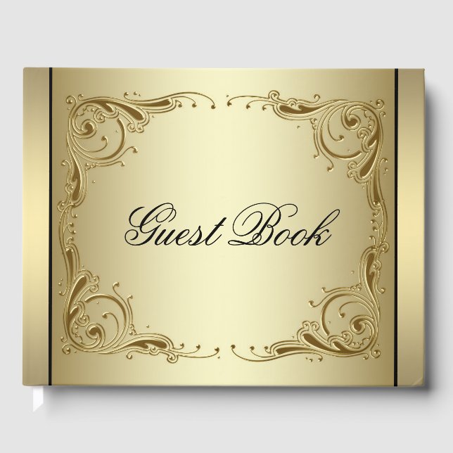 Elegant Gold 50th Wedding Anniversary Guest Book (Front)