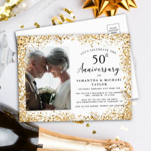 Elegant Gold 50th Wedding Anniversary Invitation Postcard