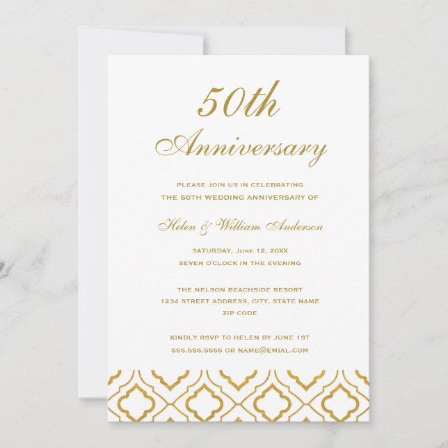 Elegant Gold 50th Wedding Anniversary Invitations (Front)