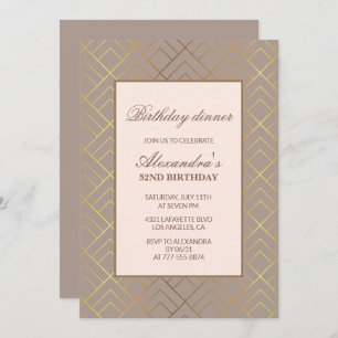 Elegant Gold 52nd birthday Dinner invitations