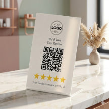 Elegant Gold 5-Star QR Code Review Pedestal Sign