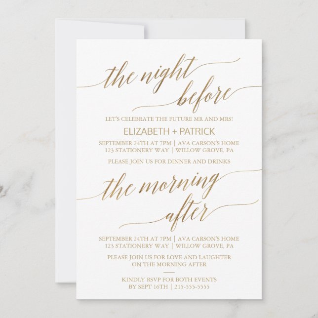 Elegant Gold 5x7 Rehearsal Dinner & Morning Brunch Invitation (Front)