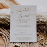 Elegant Gold 5x7" Wedding Schedule of Events Invitation<br><div class="desc">This elegant gold 5x7" wedding schedule of events invitation is perfect for a simple destination wedding. The neutral design features a minimalist card decorated with romantic and whimsical faux gold foil typography. Please Note: This design does not feature real gold foil. It is a high quality graphic made to look...</div>