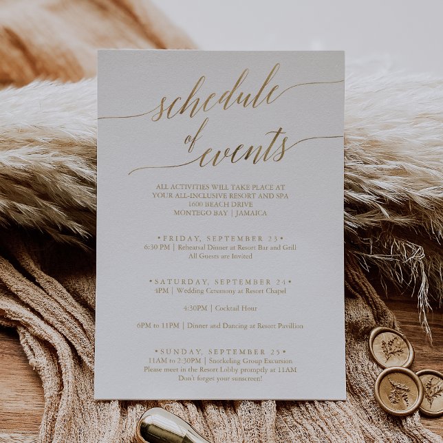 Elegant Gold 5x7" Wedding Schedule of Events Invitation (Creator Uploaded)