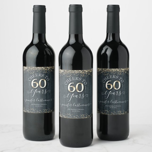 Elegant Gold 60th Birthday Script Wine Label (Bottles)