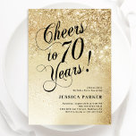 Elegant Gold 70th Birthday Invitation<br><div class="desc">Elegant 70th birthday party invitation. Elegant design in faux glitter gold and black. Features typography script font and confetti. Perfect for a stylish women's bday celebration. Personalise with your own details. Message me if you need custom age. Printed Zazzle invitations or instant download digital printable template.</div>