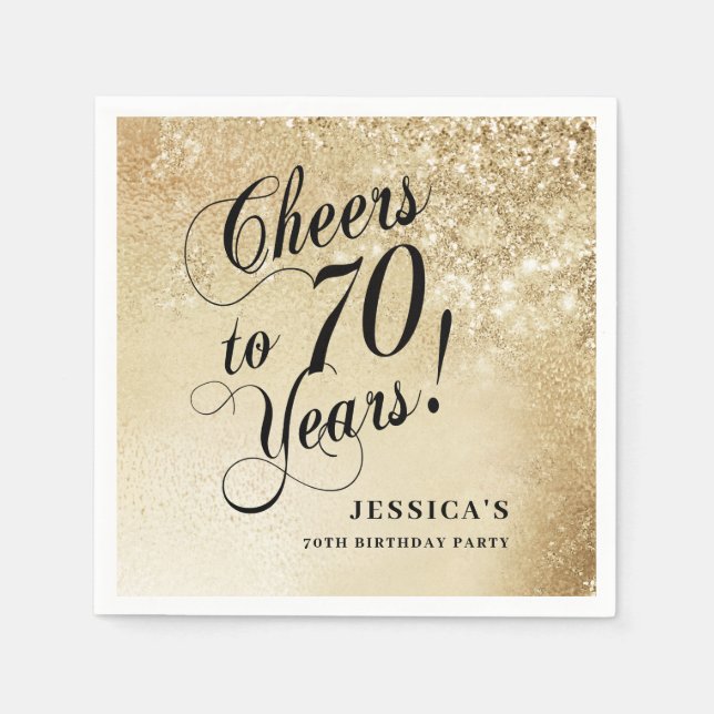Elegant Gold 70th Birthday Napkin (Front)