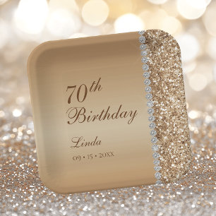 Elegant Gold 70th Birthday Paper Plate