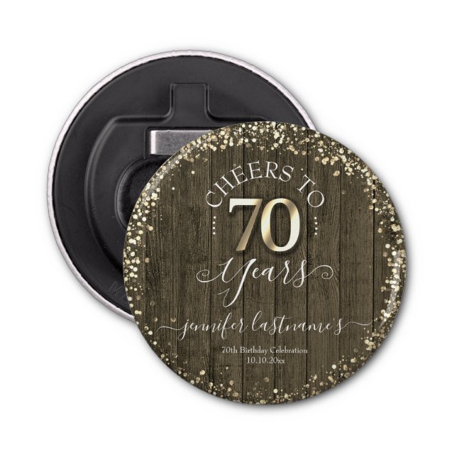 Elegant Gold 70th Birthday Script Bottle Opener (Front)