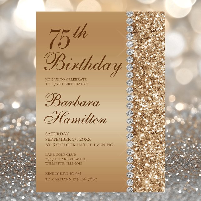 Elegant Gold 75th Birthday Invitation (Creator Uploaded)