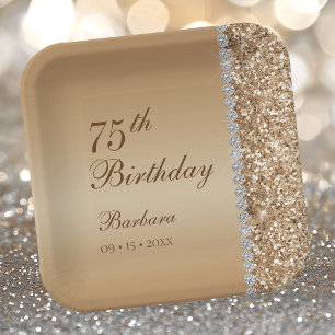 Elegant Gold 75th Birthday Paper Plate