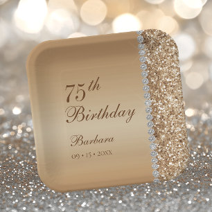 Elegant Gold 75th Birthday Paper Plate