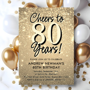 Elegant Gold 80th Birthday Invitation