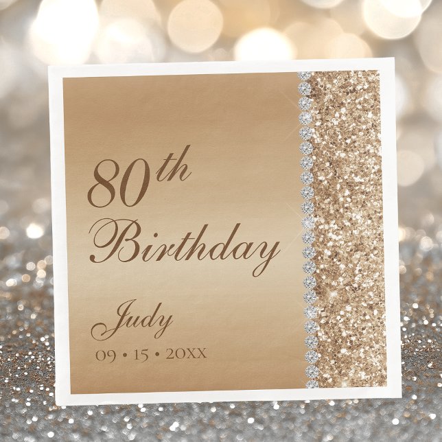 Elegant Gold 80th Birthday Napkin (Creator Uploaded)