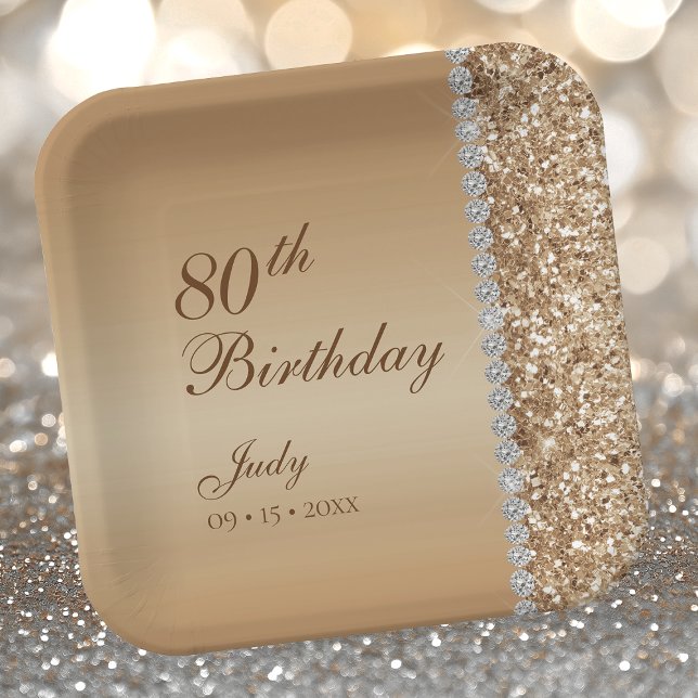 Elegant Gold 80th Birthday Paper Plate (Creator Uploaded)
