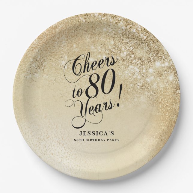 Elegant Gold 80th Birthday Paper Plate (Front)