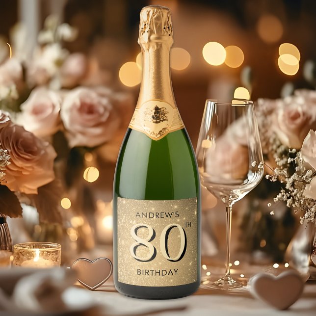 Elegant Gold 80th Birthday  Sparkling Wine Label (Creator Uploaded)