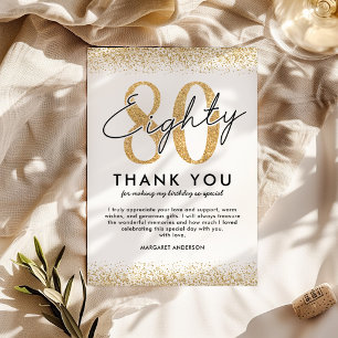 Elegant Gold 80th Birthday Thank You Card