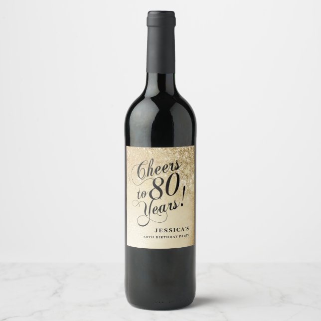 Elegant Gold 80th Birthday Wine Label (Front)