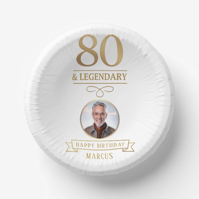 Elegant Gold 80th & Legendary Birthday Paper Plate (Front)