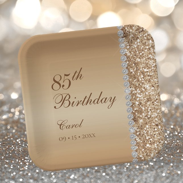 Elegant Gold 85th Birthday Paper Plate (Creator Uploaded)