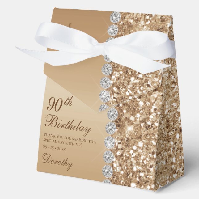 Elegant Gold 90th Birthday Favour Box (Front)