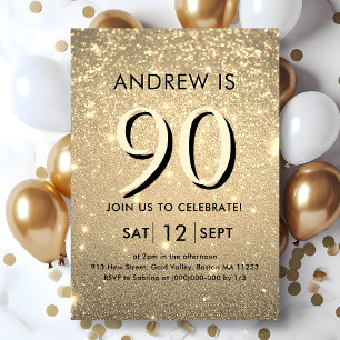 Elegant Gold 90th Birthday Invitation