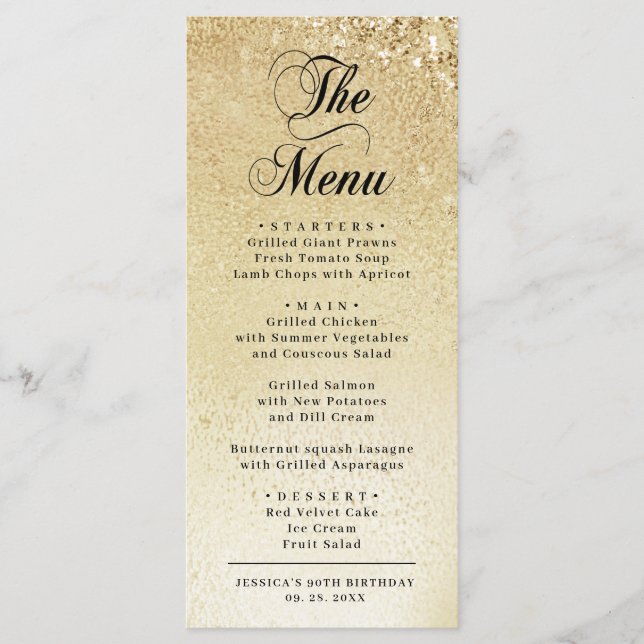 Elegant Gold 90th Birthday Menu (Front)