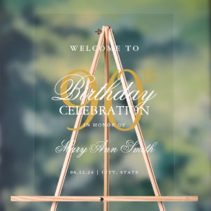 Elegant Gold 90th Birthday Party Welcome  Acrylic Sign