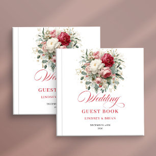 Elegant Gold Accent Wedding Guest Book Red Blush