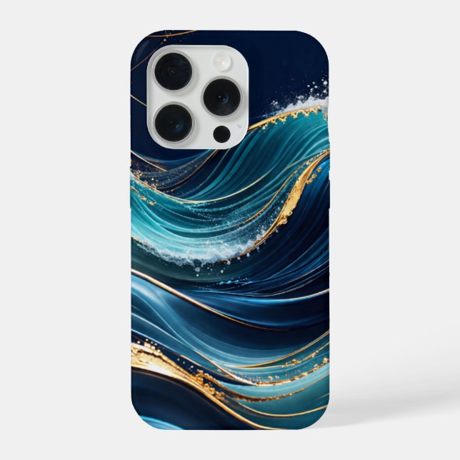 Elegant gold-accented ocean waves iPhone case (Back)