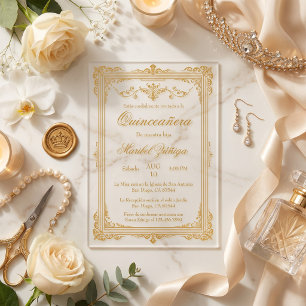 Elegant Gold Acrylic Quinceañera Invitations