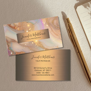 Elegant Gold Agate Glitter Script Business Card