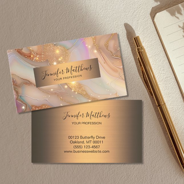 Elegant Gold Agate Glitter Script Business Card (Creator Uploaded)