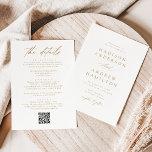 Elegant Gold All In One QR Code Wedding Invitation<br><div class="desc">Elegant, all-in-one wedding invitations featuring your names and wedding ceremony information on the front in gold lettering with a white background. A modern calligraphy script completes the look of this chic gold wedding invitation. Personalise the back of the calligraphy wedding invitations with wedding details such as reception information, hotel accommodations,...</div>