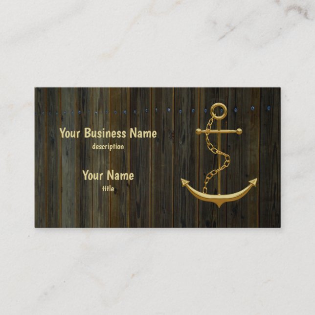 Elegant Gold Anchor Rustic Dock Wood Modern  Business Card (Front)